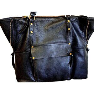 Kooba Shoulder Strap Black Pebbled Leather Everette Handbag 16"x14"